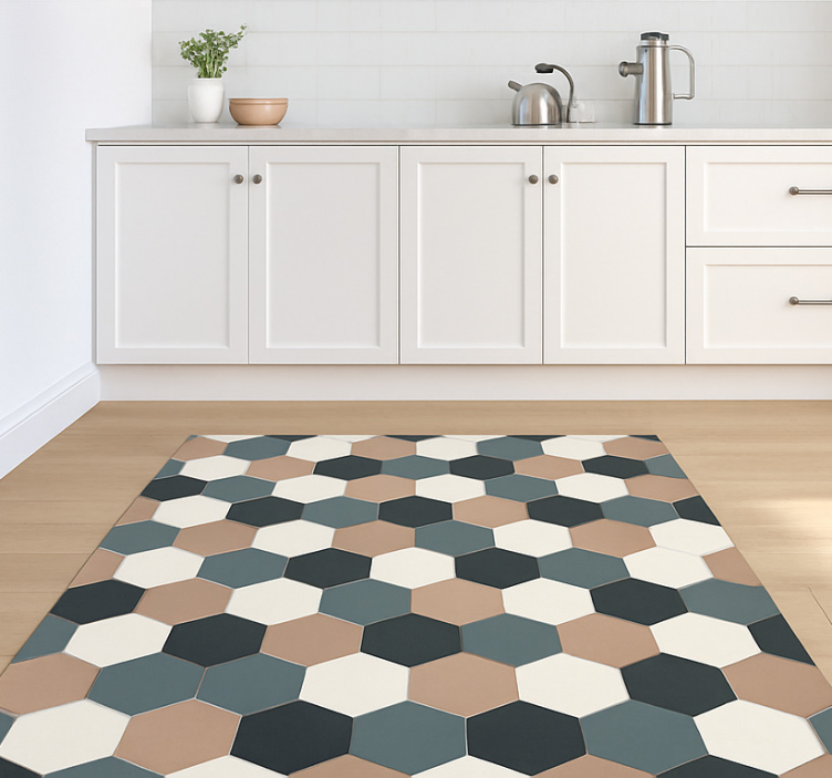 Vinyl vloerkleed keuken moderne hexagonale tegels - TenStickers