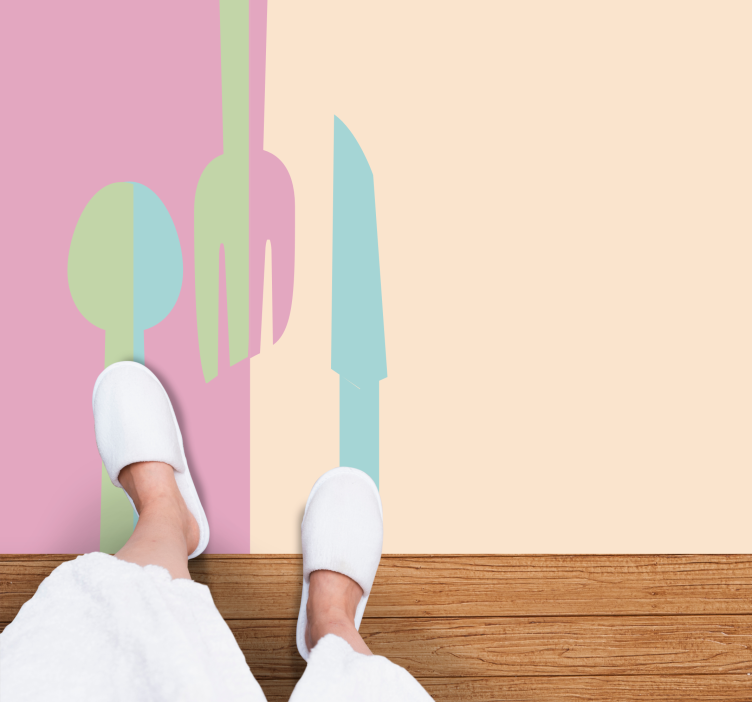 Vinyl vloerkleed keuken stijlvolle keukengerei silhouetten - TenStickers