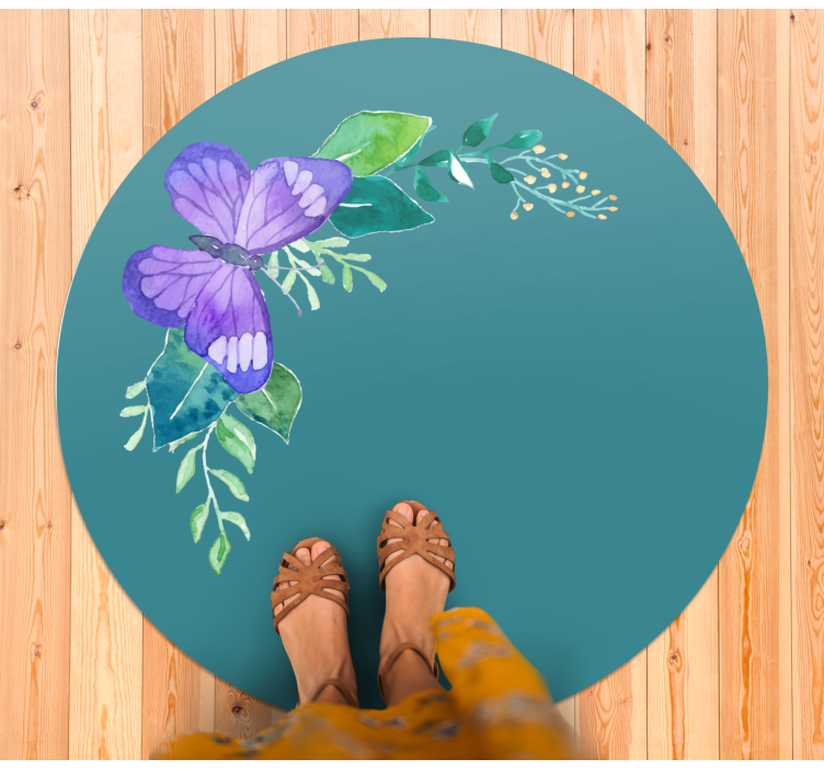 Vlinder botanisch motief vinyl tapijt bloemen en planten - TenStickers