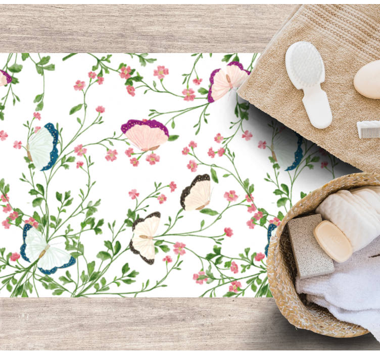 Vlinderpatroon vinyl tapijt bloemen en planten - TenStickers