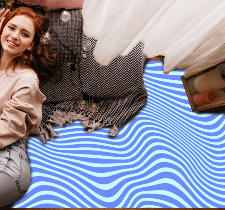 Vloeiende blauwe golven vinyl tapijt geometrisch - TenStickers