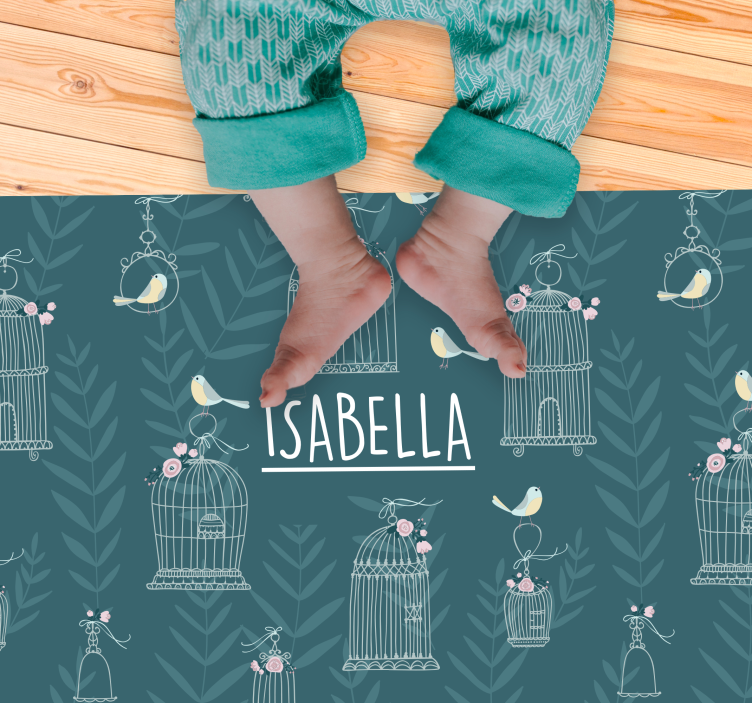 Vogelkooi bloemenpatroon vinyl tapijt met naam - TenStickers