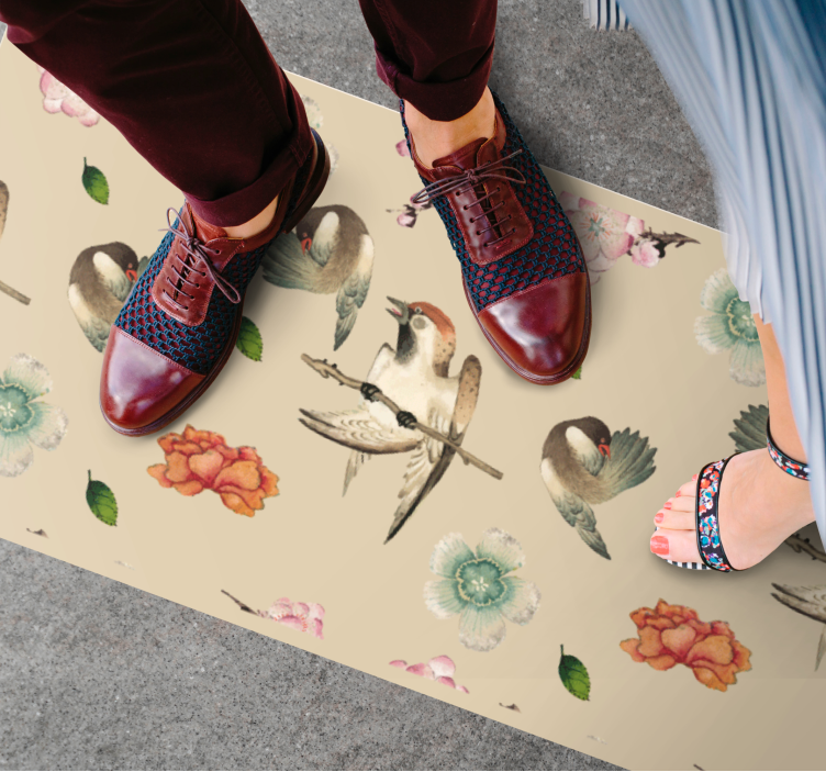 Vogels en bloemen dieren vinyl tapijt - TenStickers