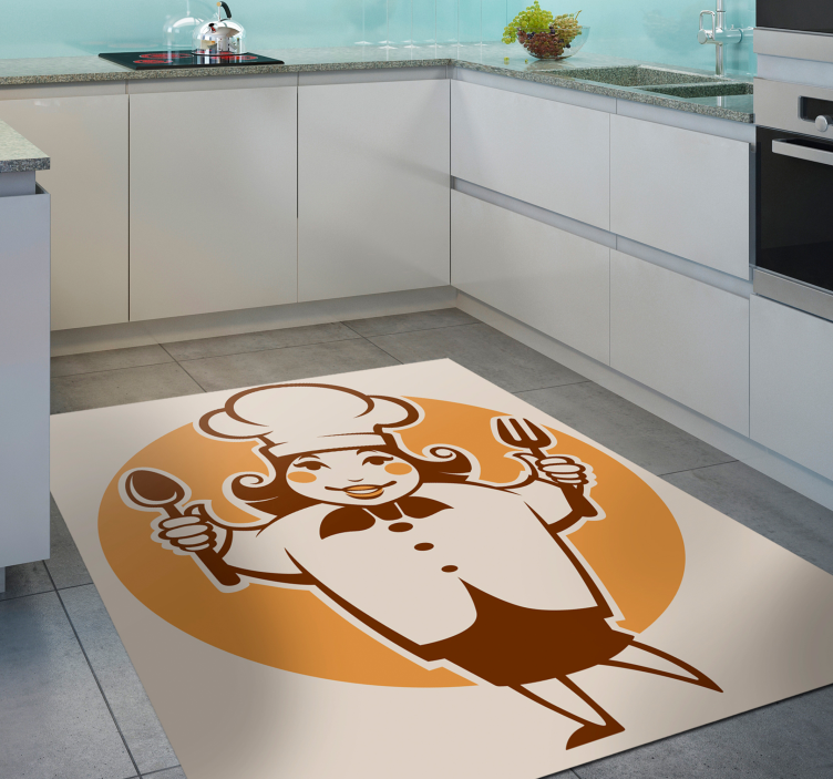 Vrolijk chef-koksilhouet vinyl vloerkleed keuken - TenStickers