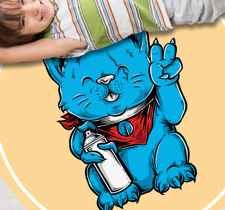 Blauwe kat met babyfles dieren vinyl tapijt - TenStickers