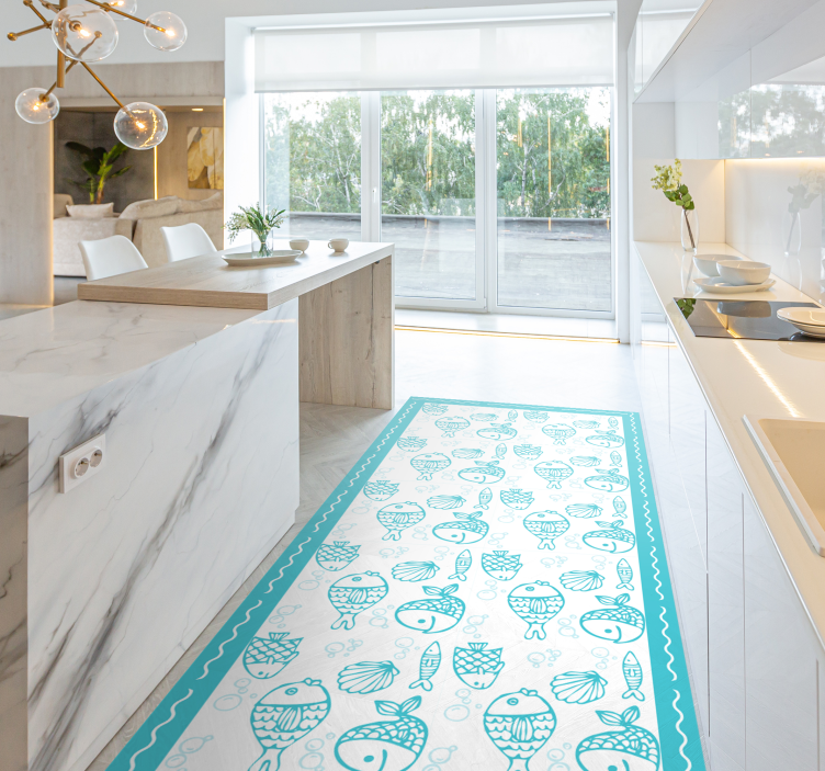 Blauwe waterdieren vinyl vloerkleed keuken - TenStickers