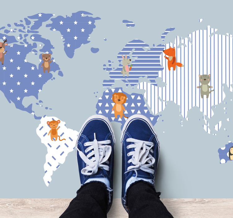 Wereldkaart avontuur vinyl tapijt voor meer kinderen - TenStickers