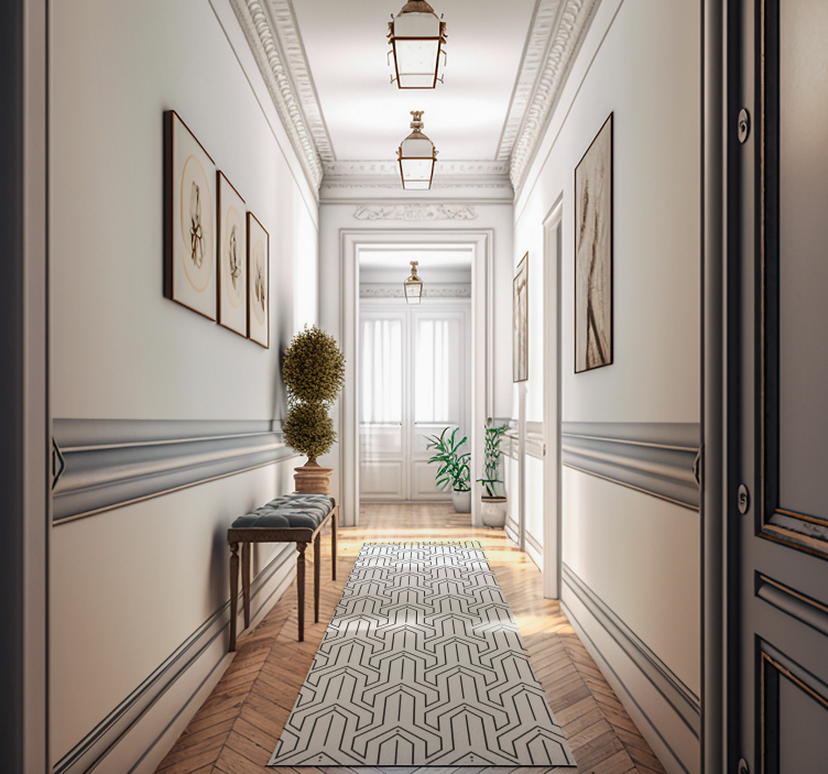 Wit vinyl tapijt met zwart geometrisch patroon - TenStickers