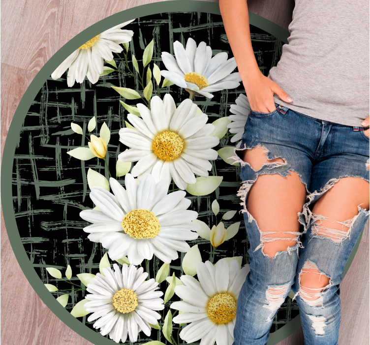 Witte margriet arrangement vinyl tapijt bloemen en planten - TenStickers