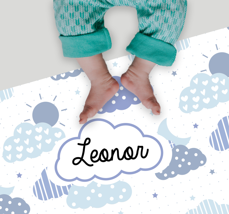 Wolkenpatroon vinyl tapijt met naam - TenStickers