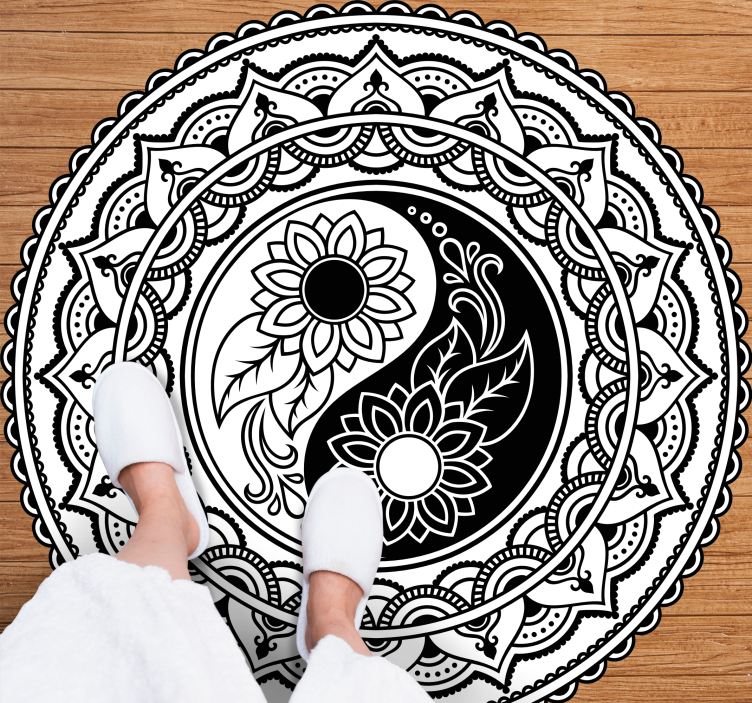 Yin yang zonnebloemen vinyl tapijt mandala - TenStickers