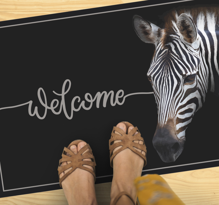 Zebra welkom grafisch vinyl tapijt zinnen en teksten - TenStickers