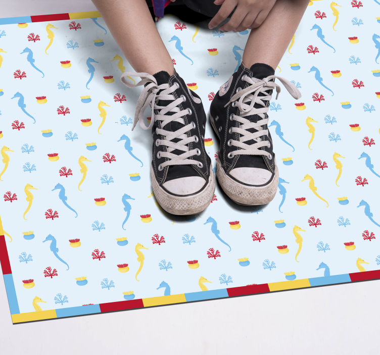 Zeepaardje blauw ontwerp vinyl tapijt badkamer - TenStickers