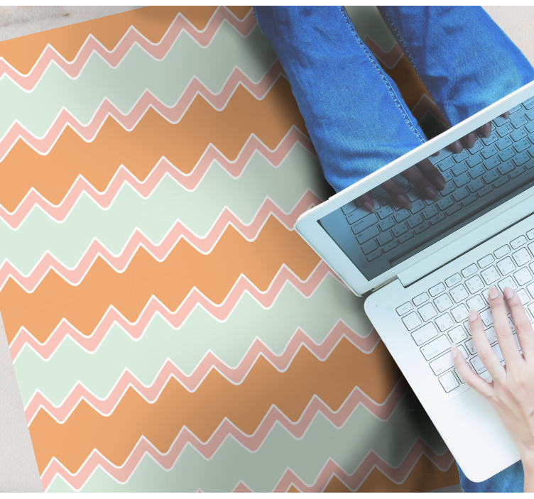 Beige en blauw zigzagpatroon vinyl tapijt geometrisch - TenStickers