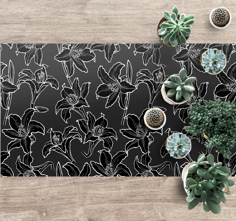 Zwart bloemstuk vinyl tapijt bloemen en planten - TenStickers