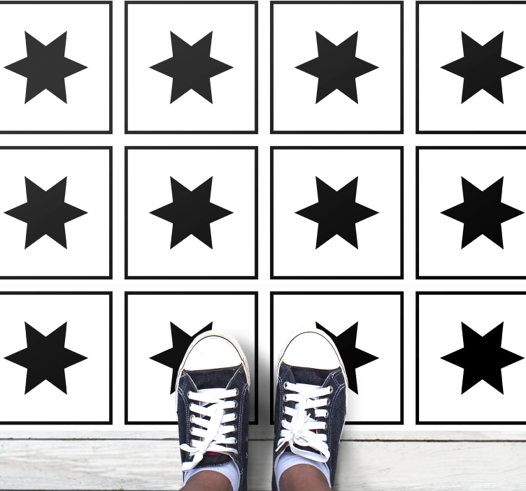 Zwart-wit motief vinyl tapijt sterren - TenStickers