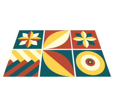 Vinyl tapijt geometrisch groen en oranje patroon - TenStickers