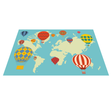 Kleurrijke heteluchtballonnen vinyl tapijt wereldkaart - TenStickers