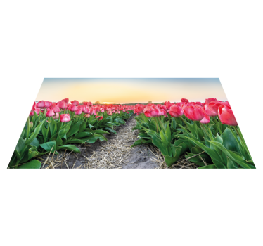 Tulpenveld perspectief vinyl tapijt bloemen en planten - TenStickers