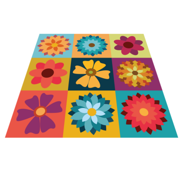 Vinyl tapijt tegels veelkleurige hippiebloemen - TenStickers