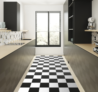 Dambord zwart en wit vinyl vloerkleed keuken - TenStickers
