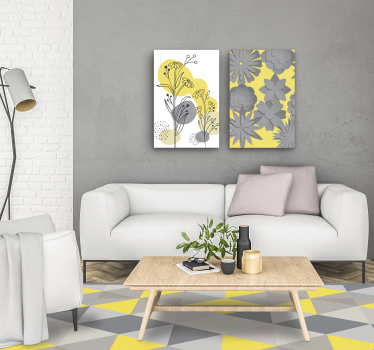 Grijze en gele driehoeken vinyl tapijt geometrisch - TenStickers