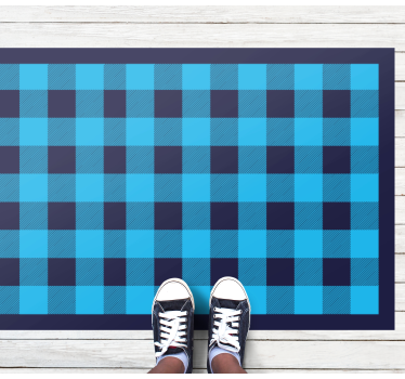 Azuurblauw geruit motief vinyl tapijt geometrisch - TenStickers