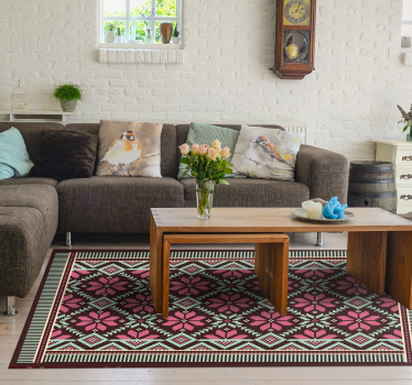 Noordse bloemeninspiratie vinyl tapijt woonkamer - TenStickers