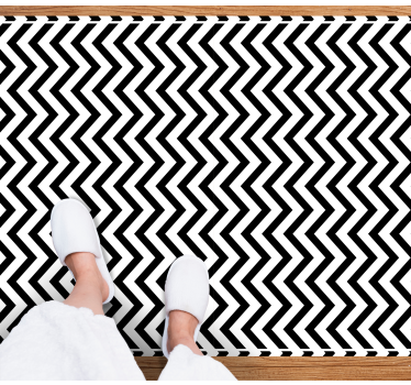 Chevron zwart en wit vinyl tapijt geometrisch - TenStickers