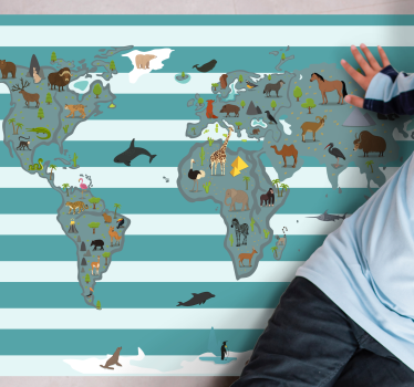 Dieren over continenten heen vinyl tapijt wereldkaart - TenStickers