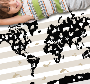 Dierensilhouetten vinyl tapijt wereldkaart - TenStickers