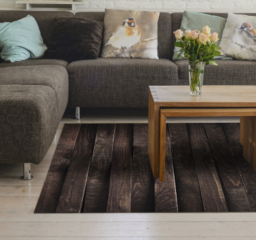 Donkere houten planken vinyl tapijt woonkamer - TenStickers