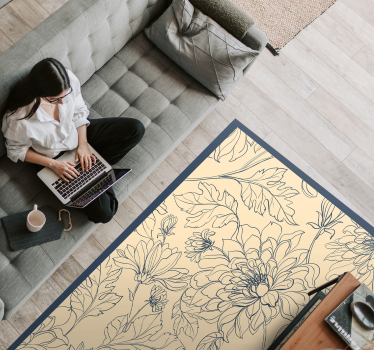 Elegante bloemencontour vinyl tapijt woonkamer - TenStickers