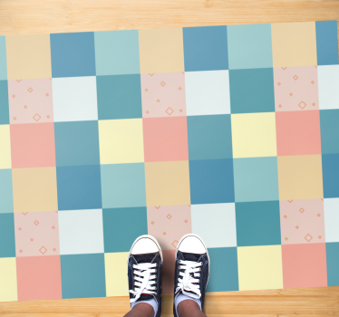Geometrisch pastelkleurig schaakbord vinyl tapijt - TenStickers