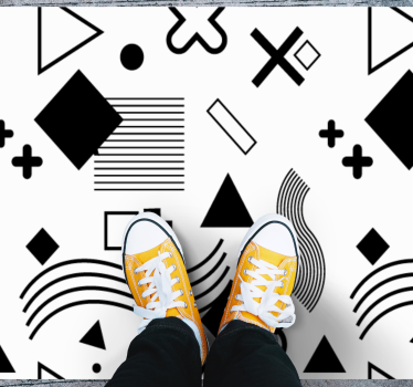 Zwarte patronen vinyl tapijt geometrisch - TenStickers