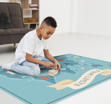 Grappig vinyl wereldkaart tapijt met naam - TenStickers