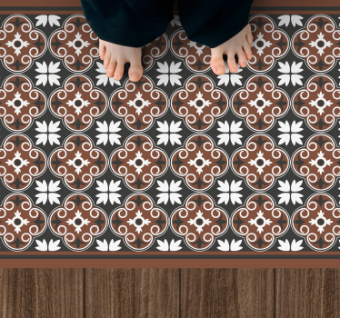 Grijs en bruin vintage patroon vinyl vloerkleed keuken - TenStickers
