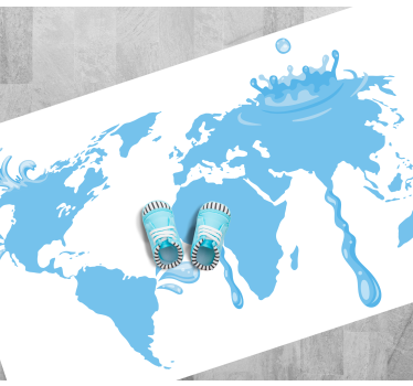 Blauw waterontwerp vinyl tapijt wereldkaart - TenStickers