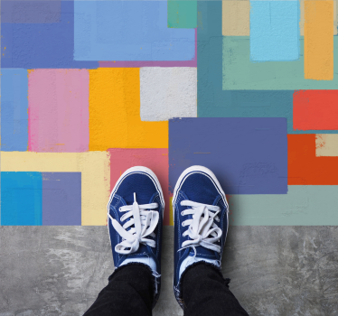 Levendige blokindeling vinyl tapijt geometrisch - TenStickers