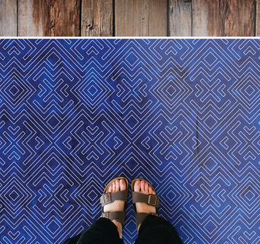 Marineblauw tribaal ontwerp vinyl tapijt geometrisch - TenStickers