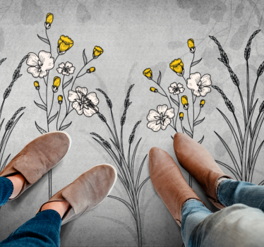 Natuur vinyl vloerkleed Grijze planten in scandinavische stijl - TenStickers