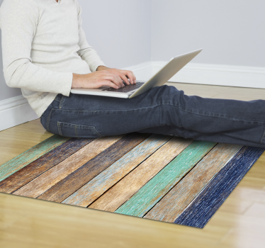Oud gekleurde latten Houtstructuur vinyl tapijt - TenStickers