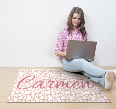 Roze dierenprint met gepersonaliseerde naam Vinyl tapijt - TenStickers