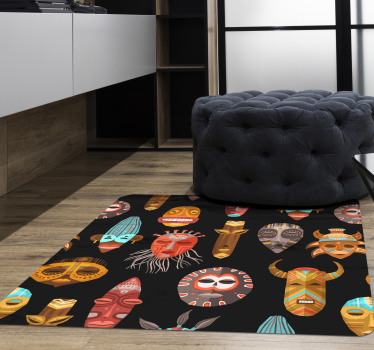 Tribal Mask Motif Ensemble Vinyl tapijt woonkamer - TenStickers