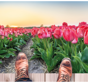 Tulpenveld perspectief vinyl tapijt bloemen en planten - TenStickers