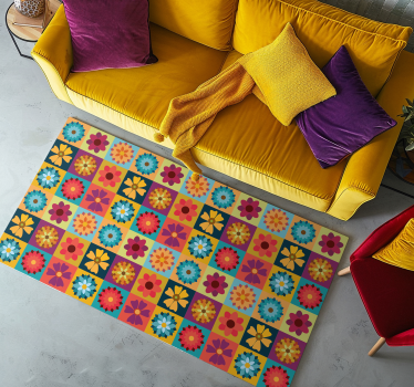 Vinyl tapijt tegels veelkleurige hippiebloemen - TenStickers