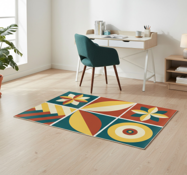 Vinyl tapijt geometrisch groen en oranje patroon - TenStickers