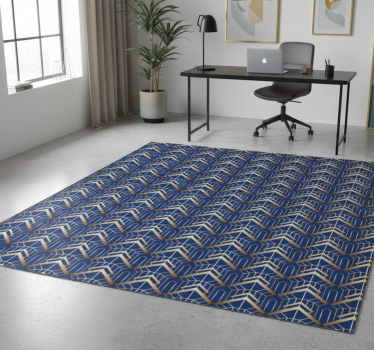 Vinyl tapijt geometrisch modern kunst blauw en goud patroon - TenStickers