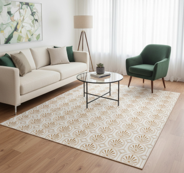Vinyl tapijt geometrisch moderne kunst wit en goud patroon - TenStickers