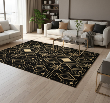 Vinyl tapijt geometrisch moderne kunst zwart en goud - TenStickers